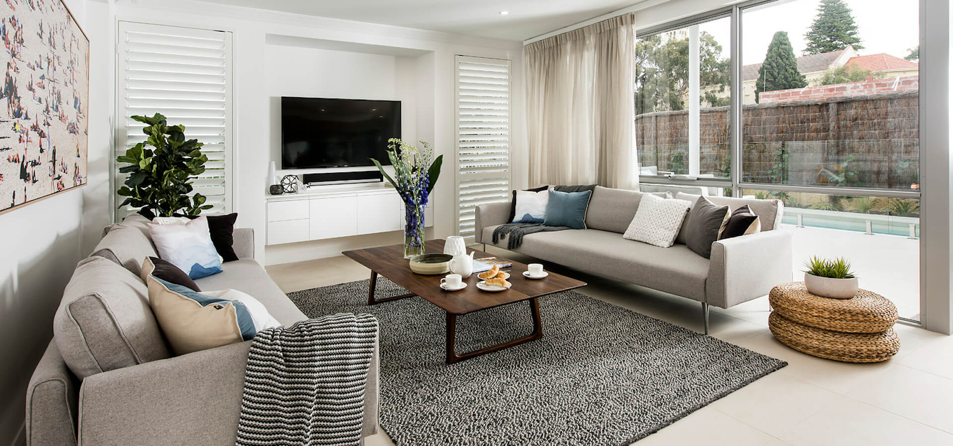 white plantation shutters made from PVC