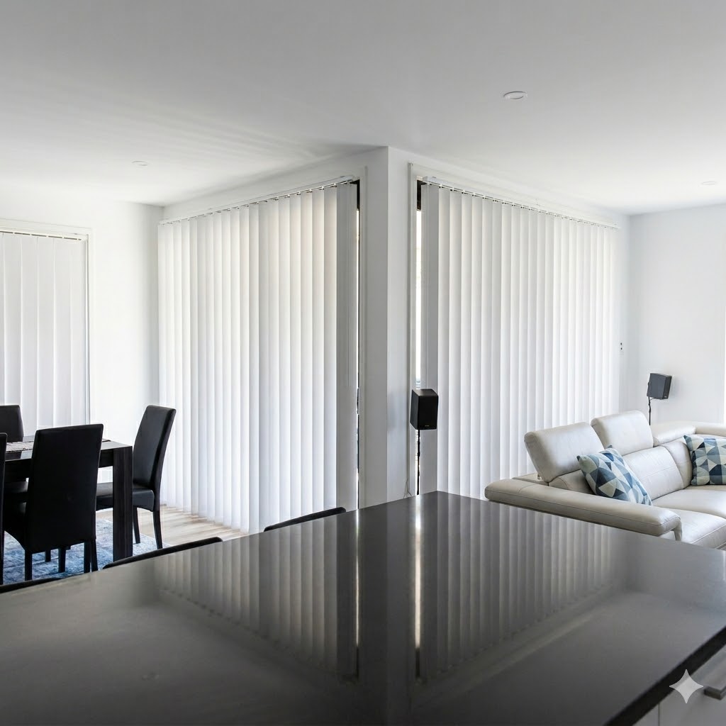 Vertical blinds made by gold coast blinds and shutters showcased in an Ormeau home