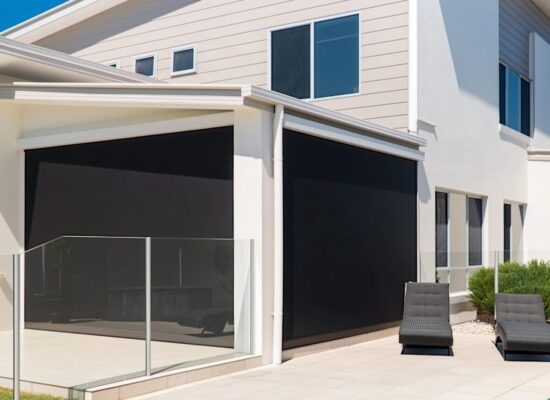 Modern Gold Coast home with outdoor blinds blocking the summer sun
