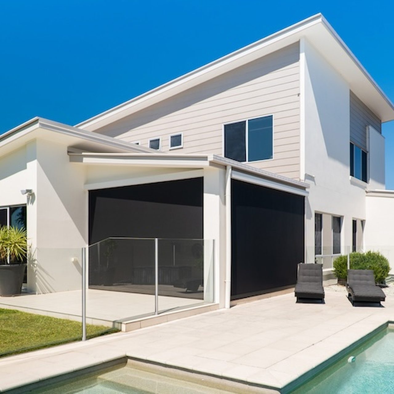 Outdoor ZipGlide-style blinds installed by Gold Coast Blinds & Shutters